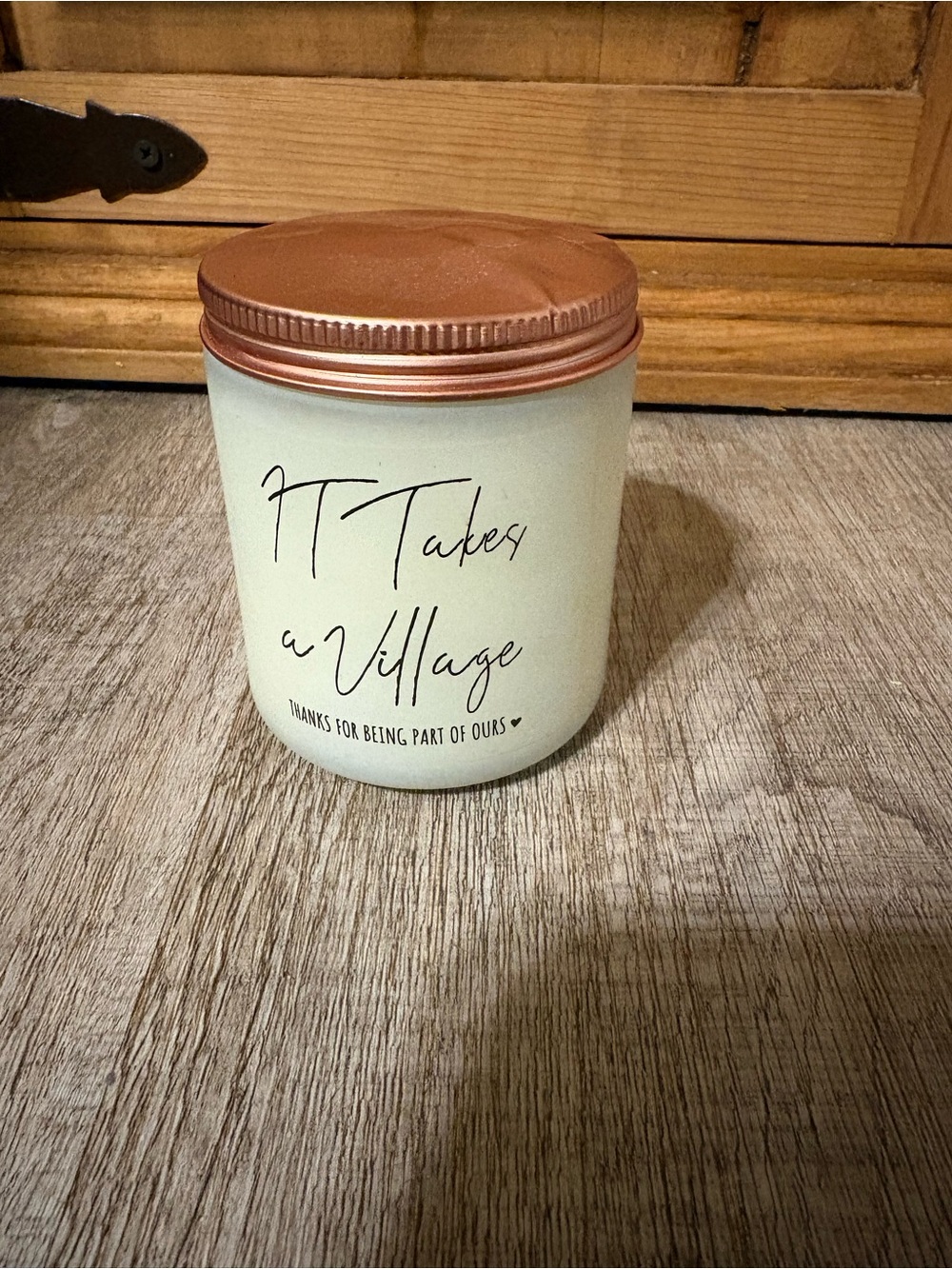 ’It Takes a Village’ Glass Jar Candle with Rose Gold Lid